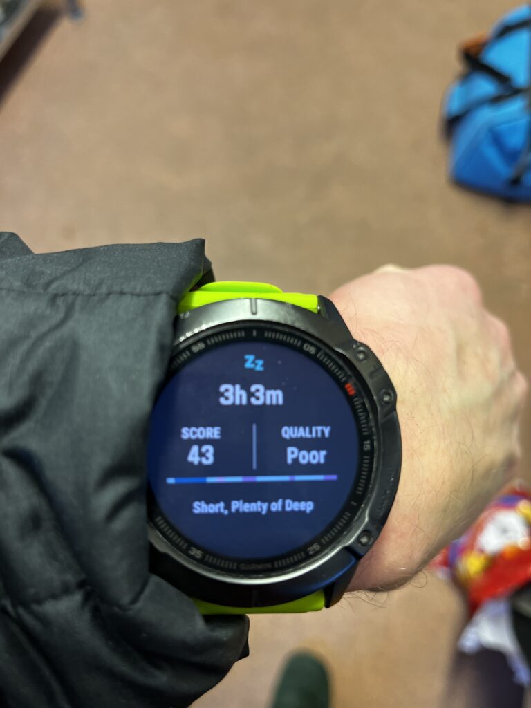 Photo of Jay's Garmin and the little sleep he had on one of the days